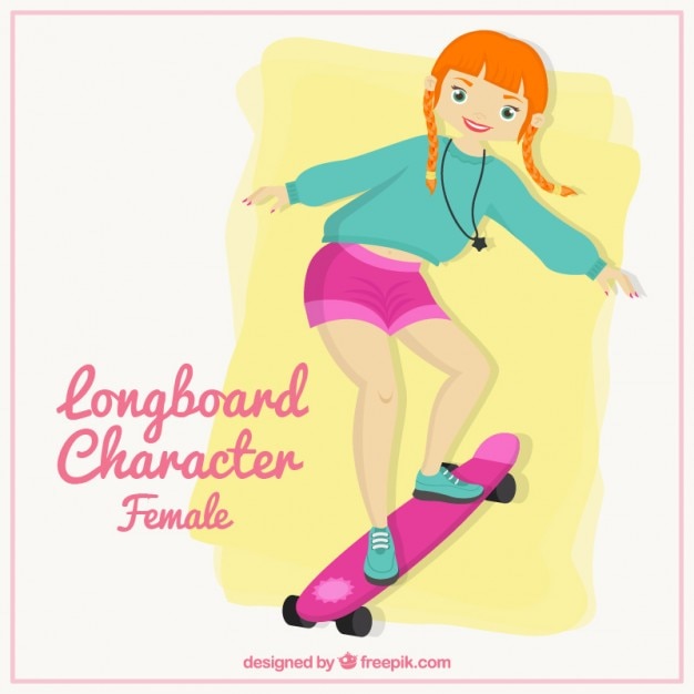 Бесплатный Вектор женский longboard характер