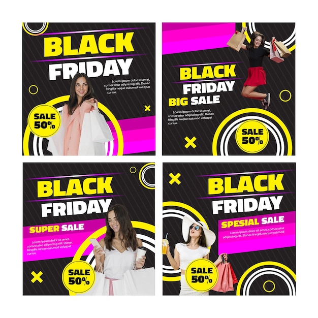 Free vector female model black friday instagram post