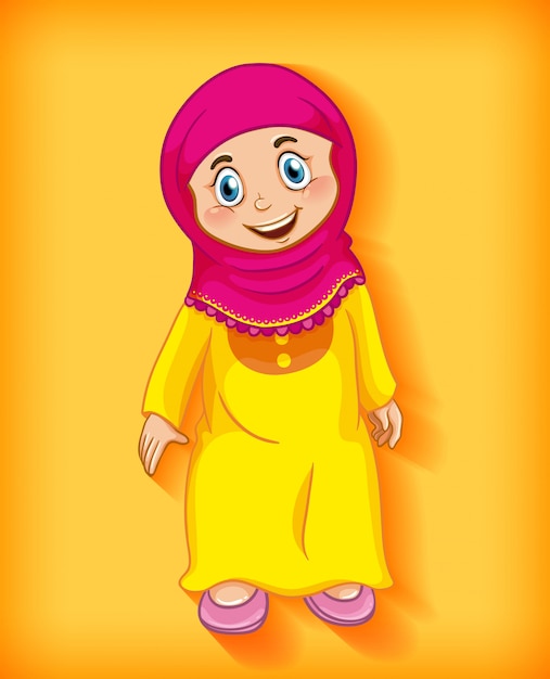 Бесплатное векторное изображение Женский мусульманский мультфильм на цветном фоне градиента персонажа