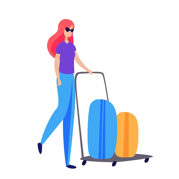 スーツケースと女性の乗客の荷車
