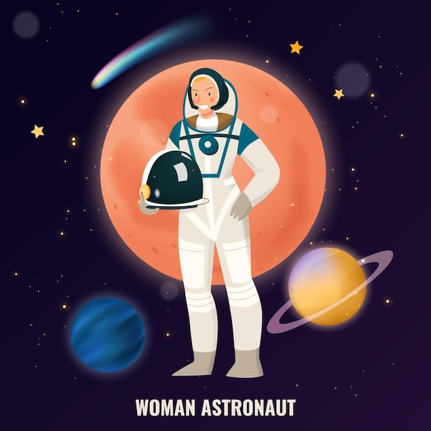 우주 비행사 기호 플랫 여성 직업 구성