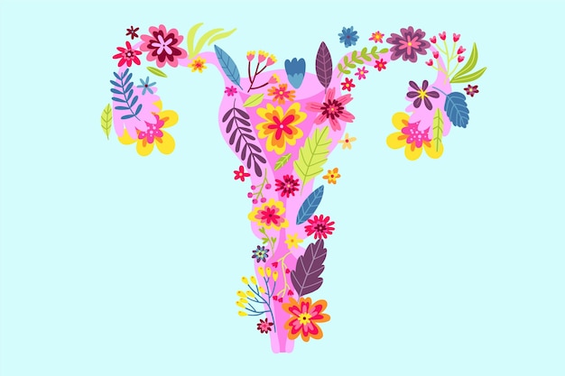 꽃 일러스트와 함께 여성의 생식 기관