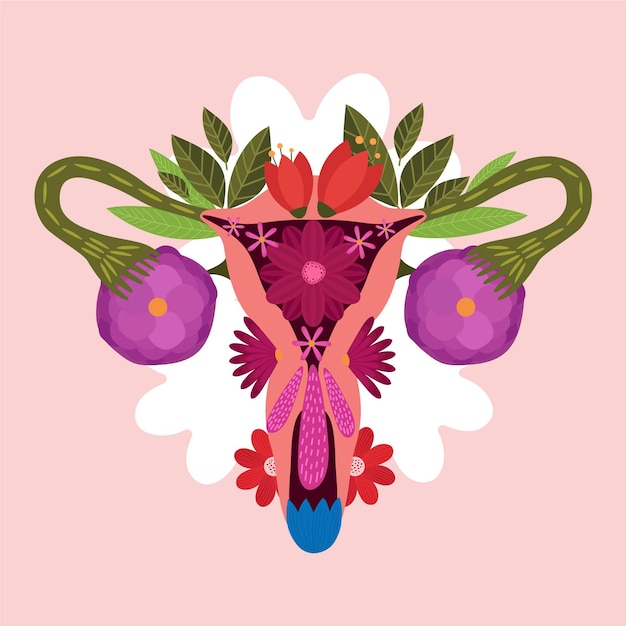 Free vector female reproductive system with flowers