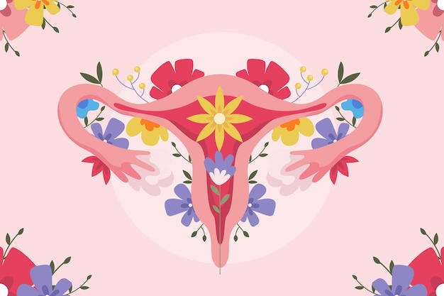 Free vector female reproductive system with flowers