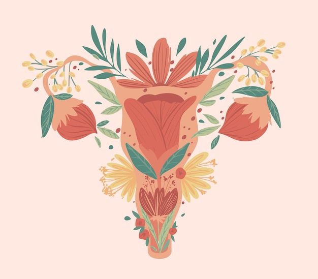 Free vector female reproductive system with flowers