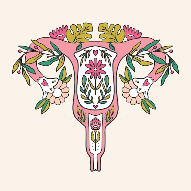 Female reproductive system with flowers