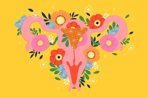 Free vector female reproductive system with flowers