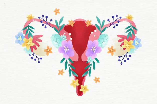 Free vector female reproductive system with flowers