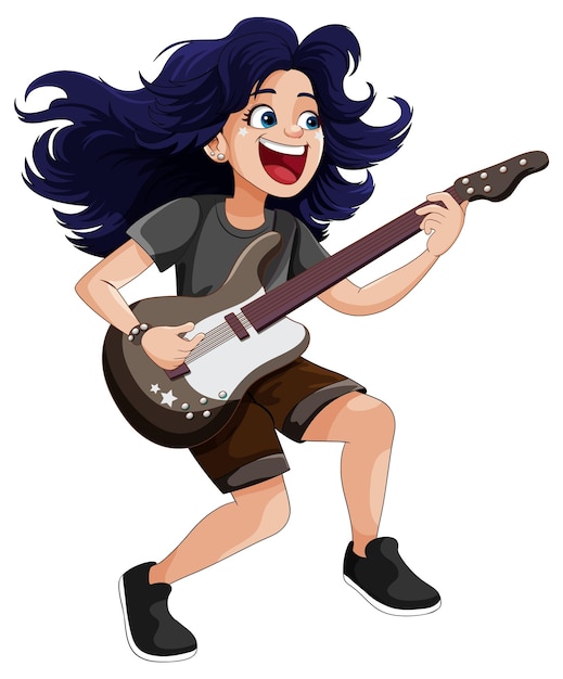 Бесплатное векторное изображение Женский рок-музыкант, играющий на басу
