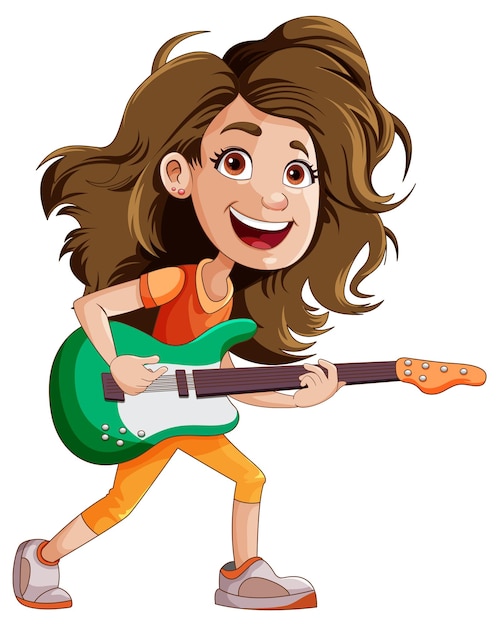 Бесплатное векторное изображение Женская рок-музыкантка, играющая на басу