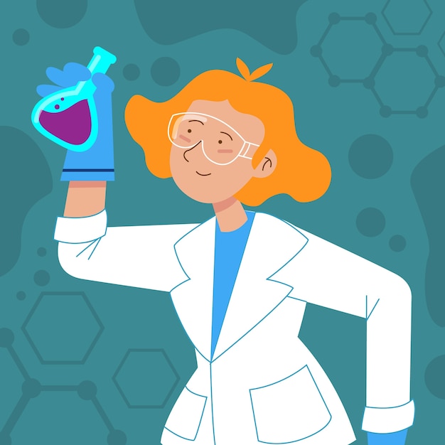 Free vector female scientist in lab coat holding elixir