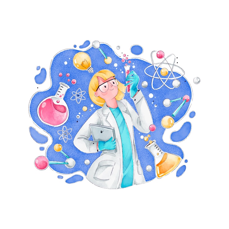 Free Vector female scientist with atoms and formulas