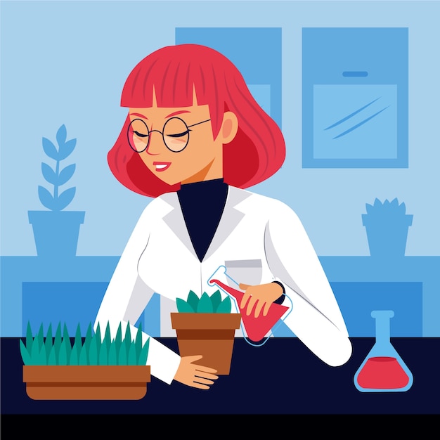 Female scientist with plant