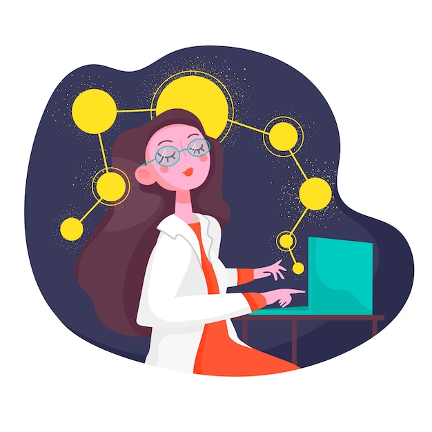 Free vector female scientist working on laptop