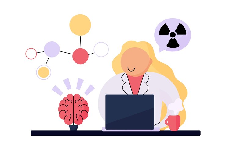 Free Vector female scientist working with radioactive chemicals