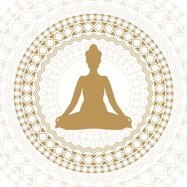 Free vector female sihouette with yoga pose background with mandala decoration