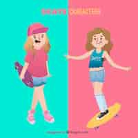 Free vector female skate characters