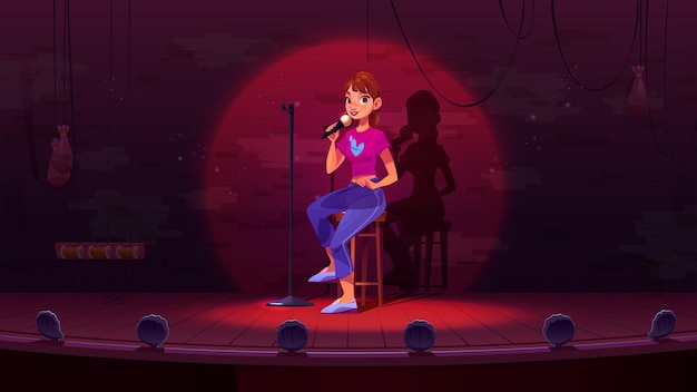 Free vector female standup comedian performing on stage