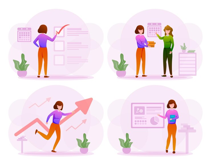 Free Vector female student presenting report graph in class cartoon person presents report at school