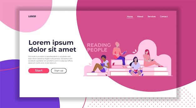 female students reading books landing page template