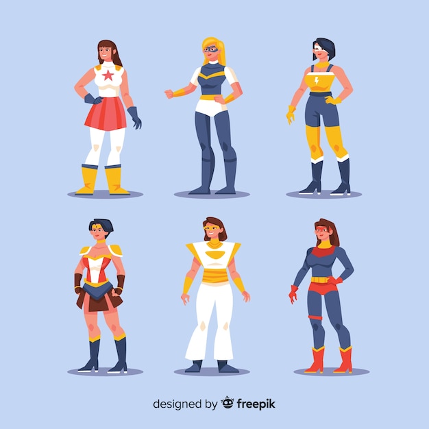 Female superhero character collection with flat design