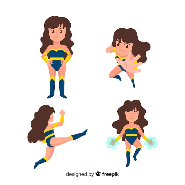 Female superhero character collection with flat design