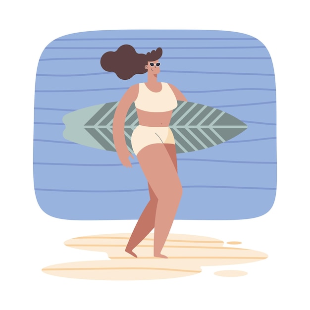 Vector Templates: Female Surfer Walking – Free Download