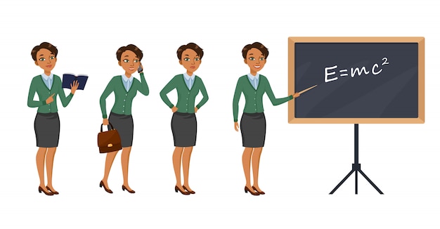 Бесплатное векторное изображение Набор женских учителей с разными позами, эмоциями