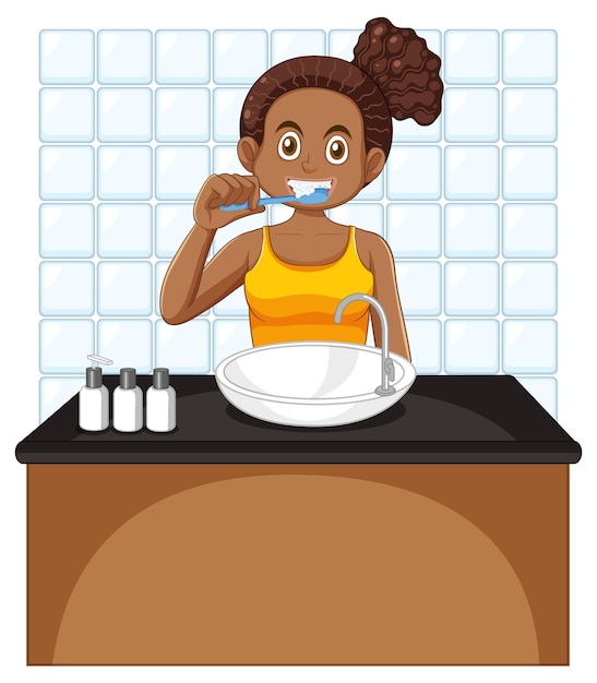 Free vector a female teen brushing teeth