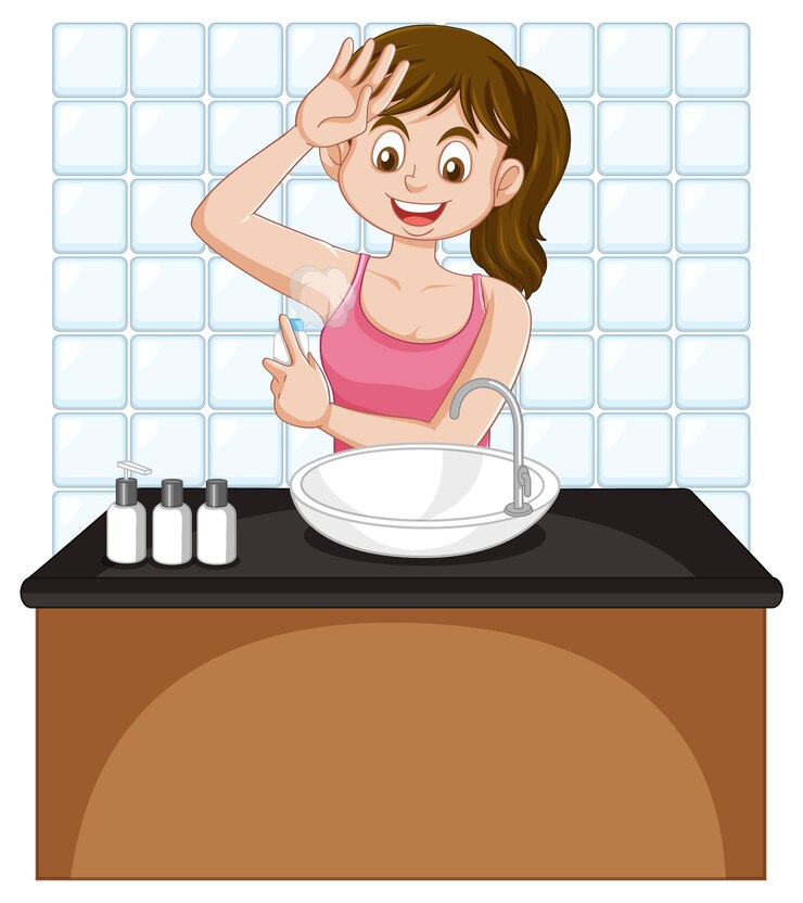 Free Vector a female teen spray underarm deodorant