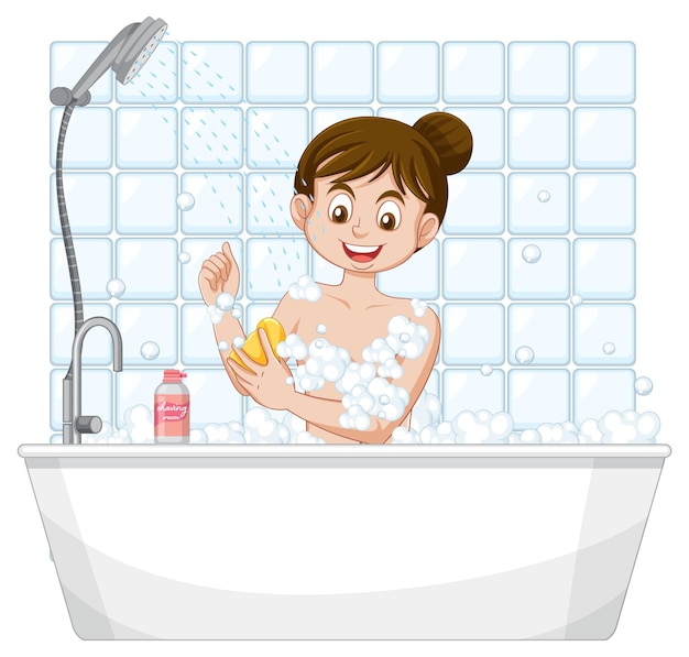 Free vector a female teen taking a bath