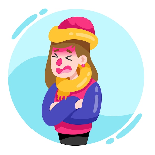 Free vector female wearing warm clothes and having a flu