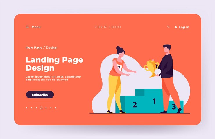 Free Vector female winner getting first prize landing page