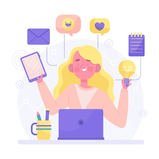 Vettore gratuito femmina con il concetto di multitasking