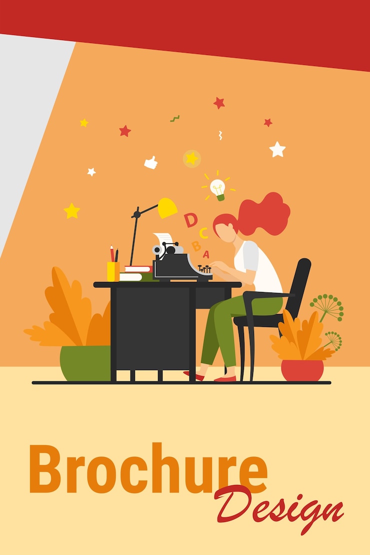 Free Vector female writer using retro typing machine. young woman inspiring with idea, writing creative article at her workplace. vector illustration for creative crisis, copywriting, vintage concept