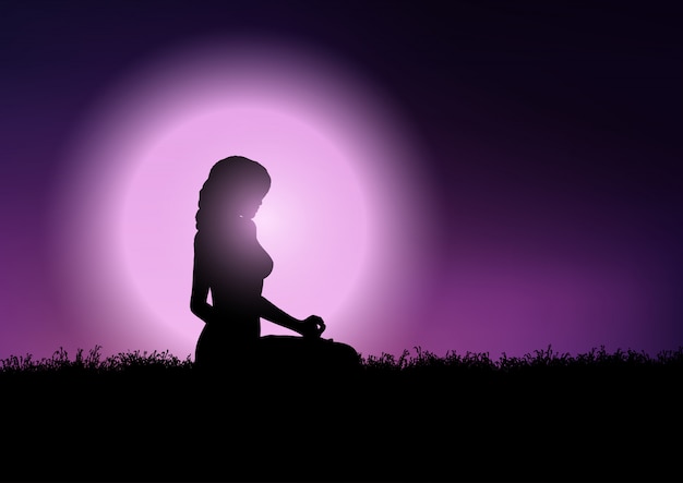 Vettore gratuito femmina in posizione yoga nel cielo al tramonto