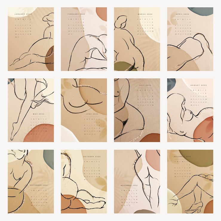 Free Vector feminine 2022 monthly calendar template, aesthetic design vector set
