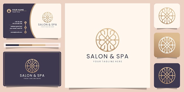 Feminine beauty logo salon and spa. line art circle shape abstract with minimalist and business card