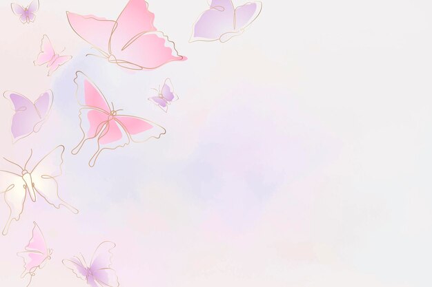 フェミニンな蝶の背景、ピンクの境界線、ベクトル動物イラスト