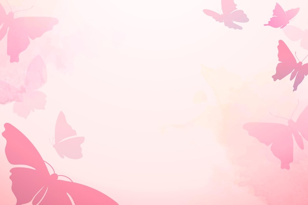 Feminine butterfly background, pink border, vector animal illustration