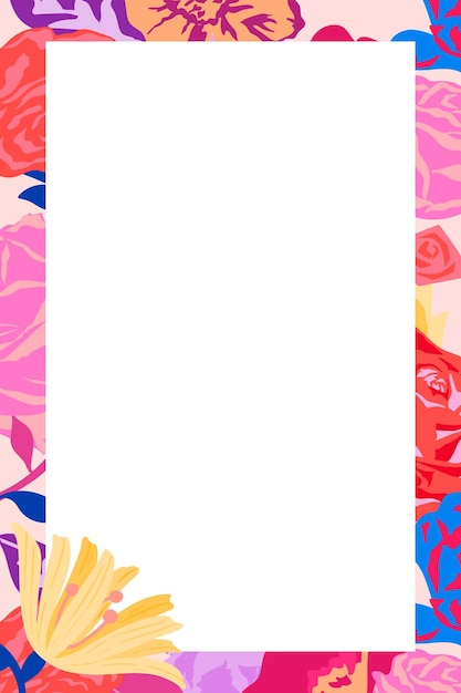 Free vector feminine floral rectangle frame  with pink roses on white background