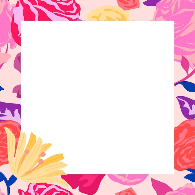 Free vector feminine floral square frame with pink roses on white background
