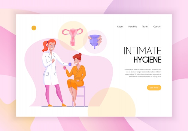 Free vector feminine intimate hygiene concept web page flat horizontal banner with medical assistant products application advice vector illustration