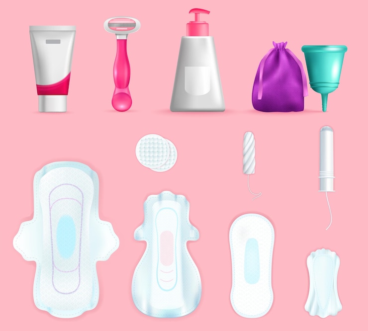 Free Vector feminine intimate hygiene realistic set of panty liners tampons menstrual cup isolated on pink background vector illustration
