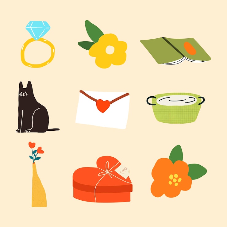 無料Vector フェミニンなライフスタイルステッカー、かわいい落書きベクトルコレクション