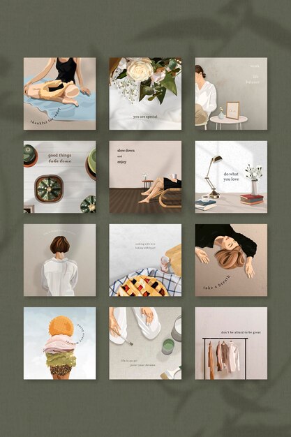 Feminine and minimal Instagram post template vector set