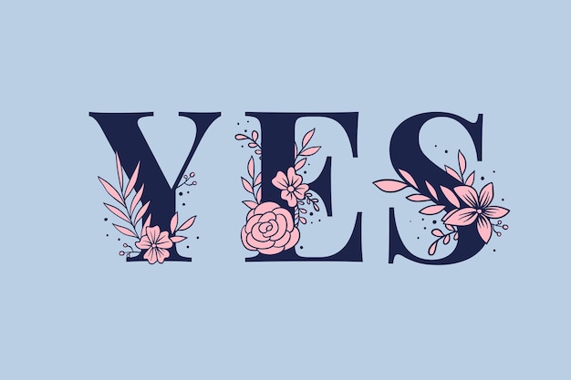 Free vector feminine typography vector yes floral font