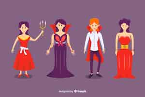 Free vector feminine vampire character flat collection