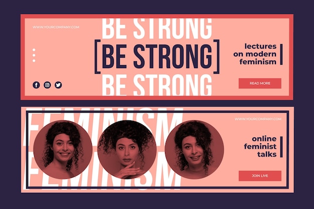 Vettore gratuito modello di banner femminismo con foto