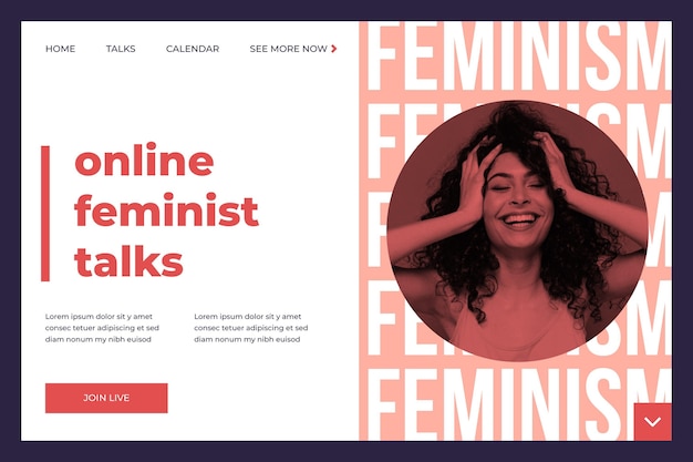 Vettore gratuito modello di pagina di destinazione femminismo con foto